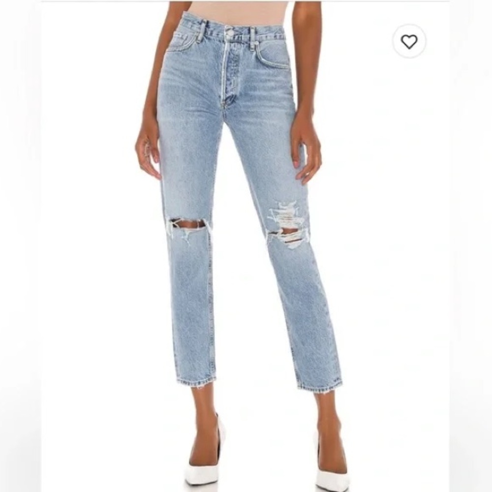 AGOLDE Jamie High Rise Classic Distressed Straight Leg Jeans in Spectator Wash